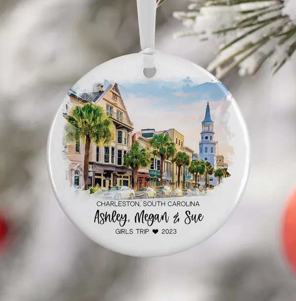 Charleston South Carolina Ornament, Watercolor Travel Poster