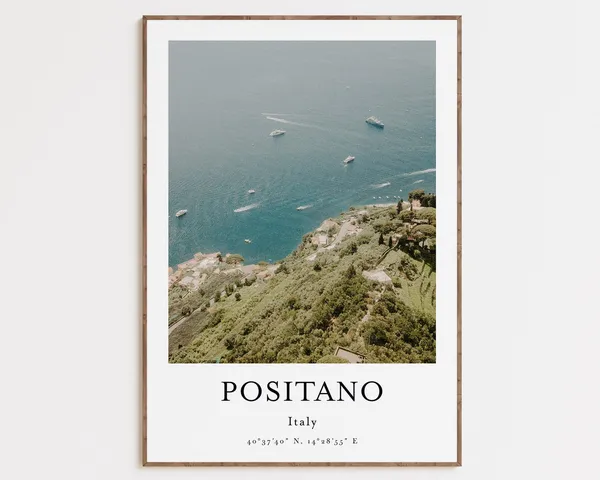 Positano Italy Travel Poster, Amalfi Coast Room Decor