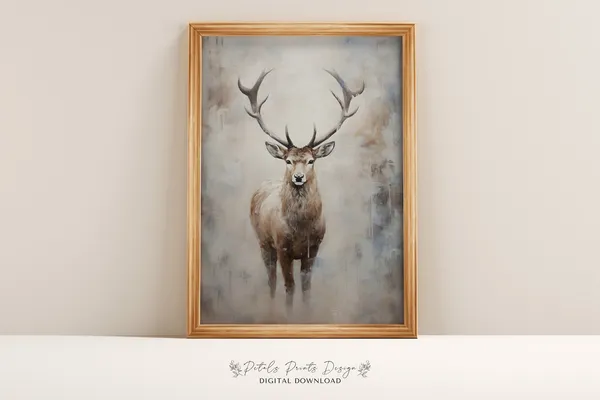 Rudolph Still Life Christmas Art Print, Vintage Rustic