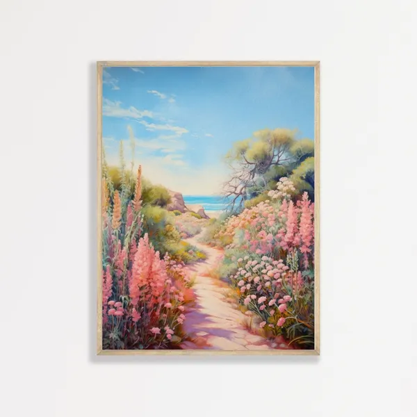 Spring Coastal Path Retro Seascape Poster Print