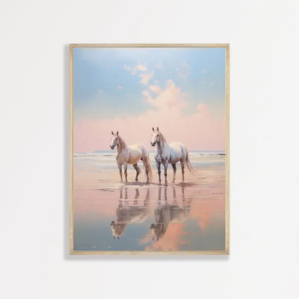 Beach Horses Retro Pastel Equestrian Art Print
