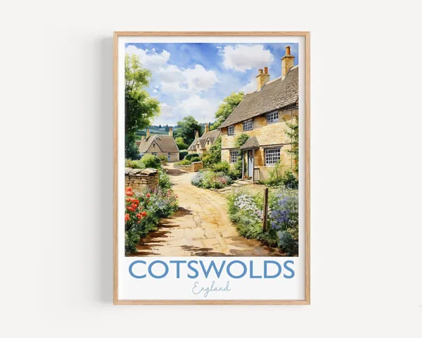 Cotswolds Watercolour Travel Poster, England