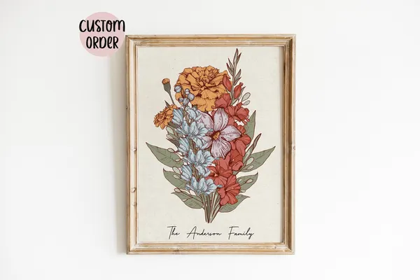 Birth Flower Bouquet Personalized Garden Print