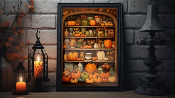 Vintage Thanksgiving Pumpkin Folk Art Print