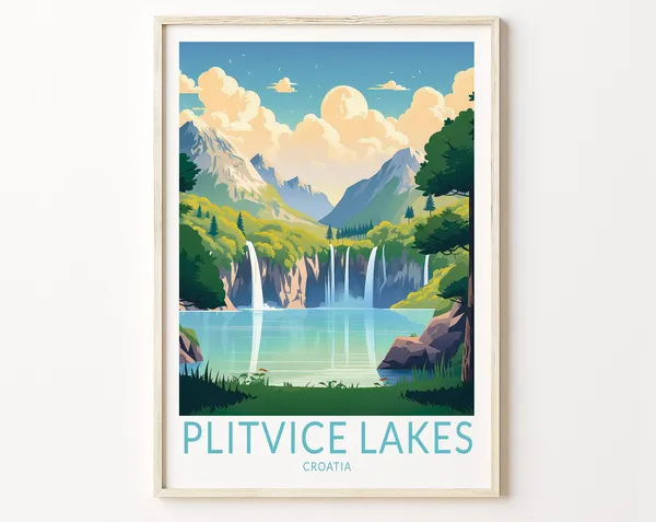 Plitvice Lakes Croatia Travel Poster, National Park
