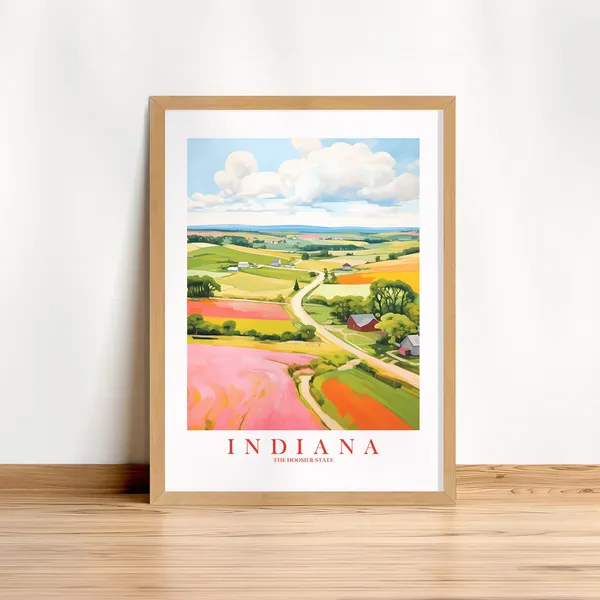Indiana Retro Travel Poster, Hoosier State Art Print