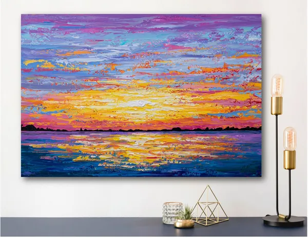 Sunset Seascape Art Print, Purple Sky Ocean Scene