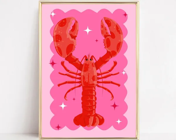Red Lobster Art Print, Kitchen Seafood Poster
