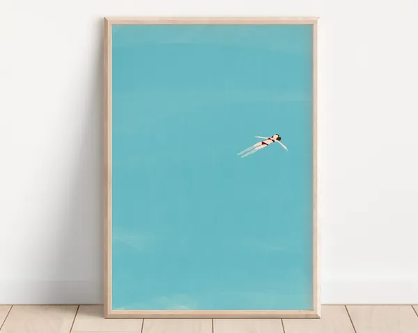 Tiny Girl Floating In Pool Minimalist Art Print