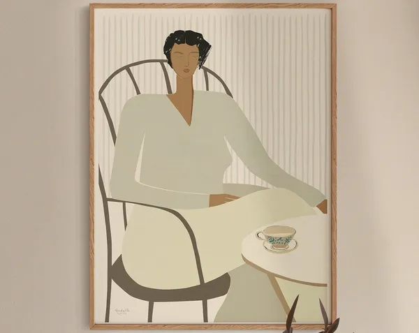 Abstract Tea Time Art Print, Minimalist Woman Illustration