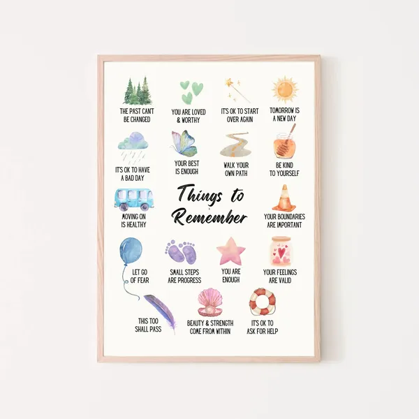 Things To Remember Affirmations, Therapy Office Art Print