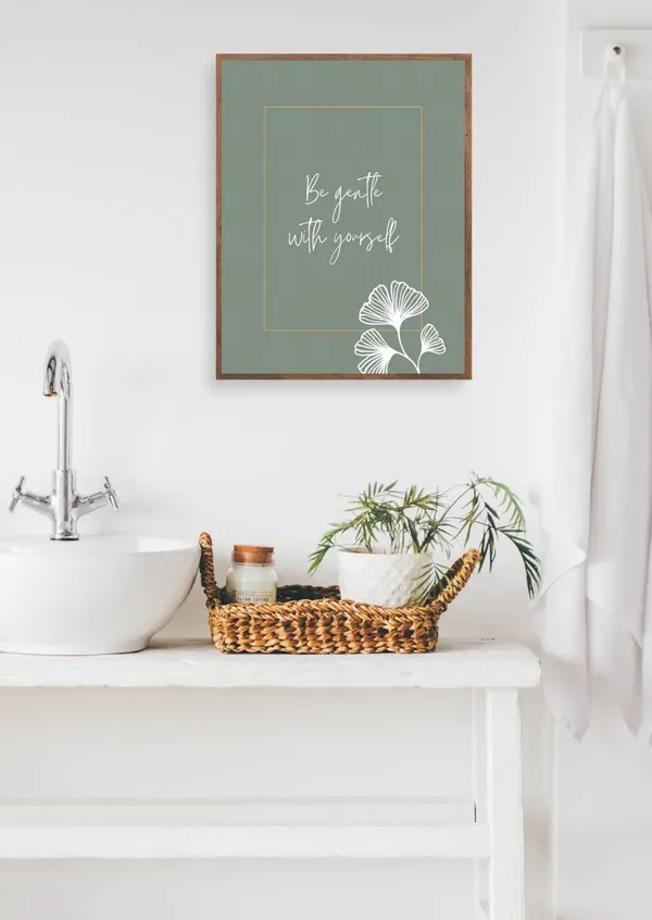 Be Gentle With Yourself Floral Art Print, Sage Green