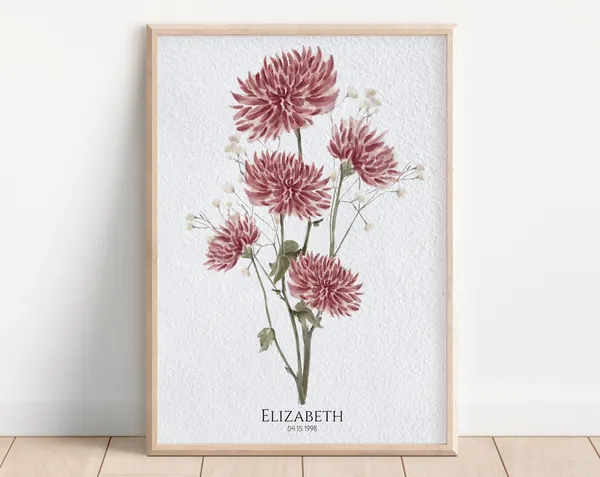 Family Birth Month Flower Watercolor Art Print