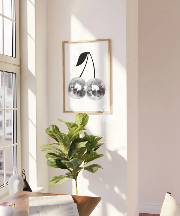 Disco Ball and Cherry Preppy Bar Cart Art Print