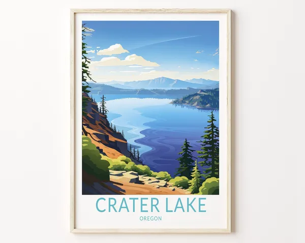 Crater Lake Travel Poster, Oregon Wall Art