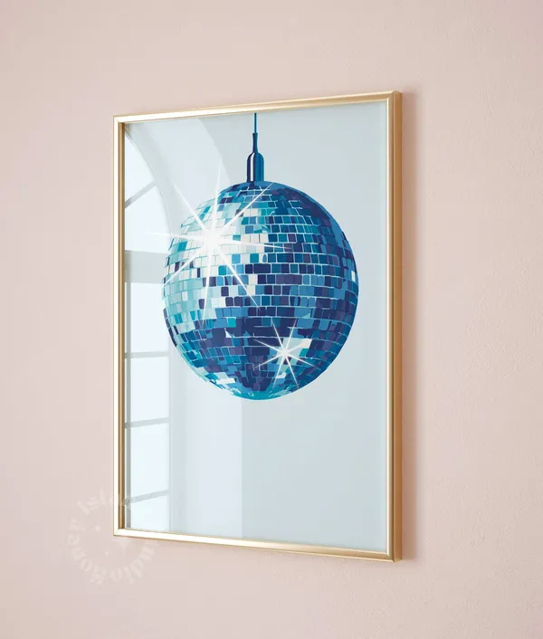 Disco Ball Blue Art Print, Preppy Bar Decor