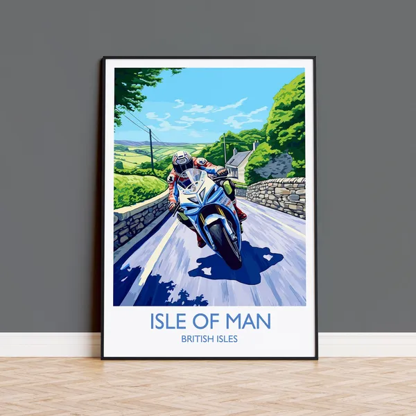 Isle of Man Travel Poster, Motorbike Racing Art