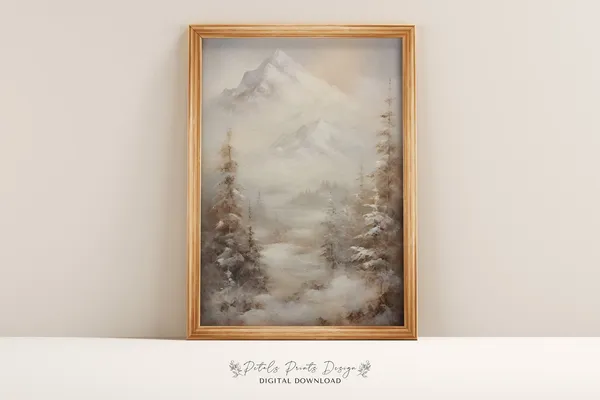 Rustic Winter Landscape, Vintage Snowy Countryside Art Print