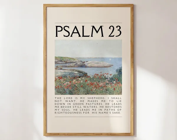 Psalm 23 Bible Verse Vintage Landscape Art Print