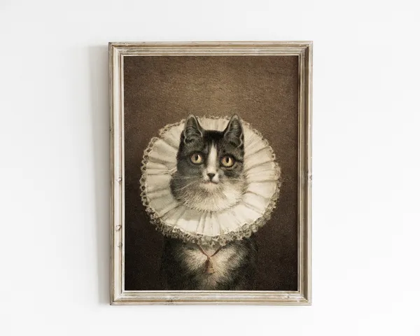 Vintage Cat Painting, Boho Halloween Wall Art