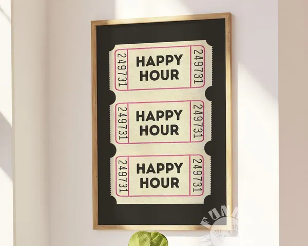 Happy Hour Retro Bar Cart Poster, Preppy Decor