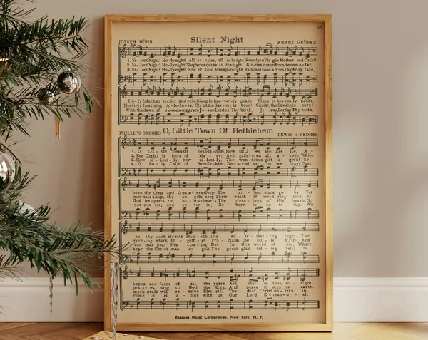 Silent Night Sheet Music, Vintage Christmas Poster