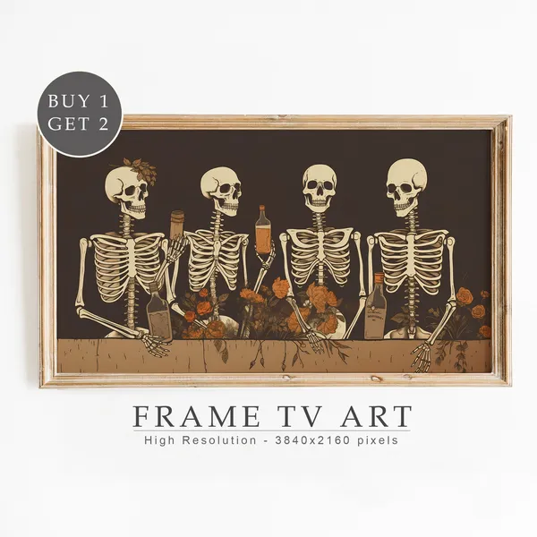 Funny Skeletons Halloween Modern Bar Art Print