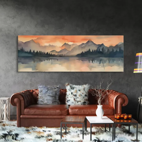 Forest Fire Watercolor Landscape Art Print, Vintage