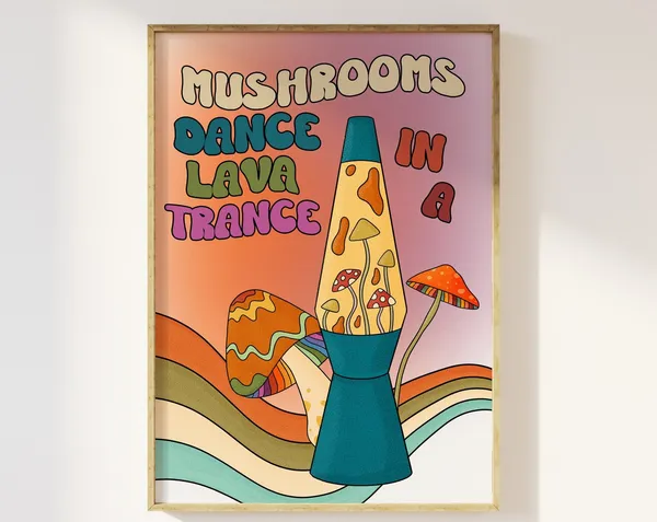 Mushroom And Lava Lamp Retro Psychedelic Art Print