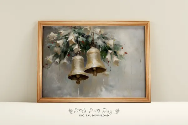 Christmas Bells Still Life, Vintage Holiday Art Print