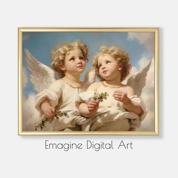 Cherubs In Heaven Angels Religious Art Print
