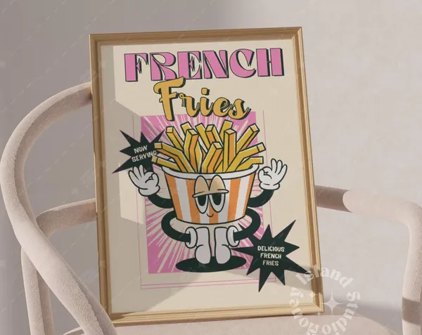 French Fries Retro Poster, Vintage Preppy Kitchen