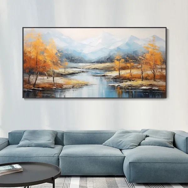 Custom Snowy Mountain Oil Painting, Autumn Forest Art Print