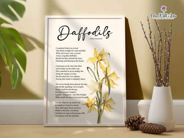 Daffodils Poem Poster, William Wordsworth Botanical Print
