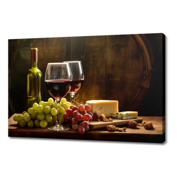 Vintage Tuscany Wine, Glasses and Cheese Art Print