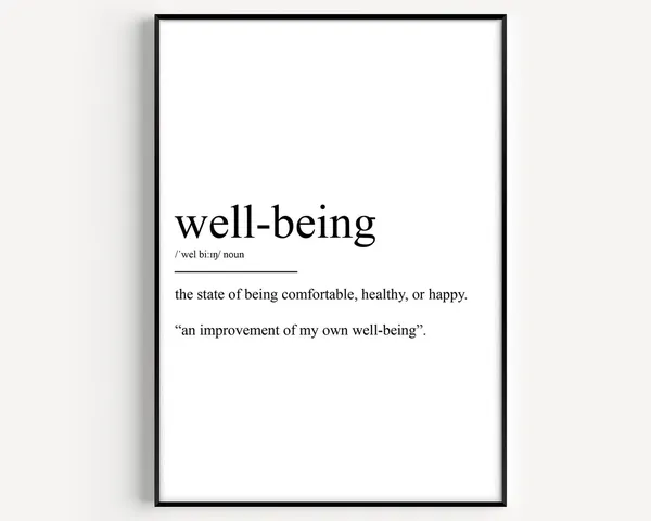 Wellbeing Definition Art Print, Typography Quote