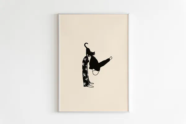 Morning Cat Stretch Line Art Art Print