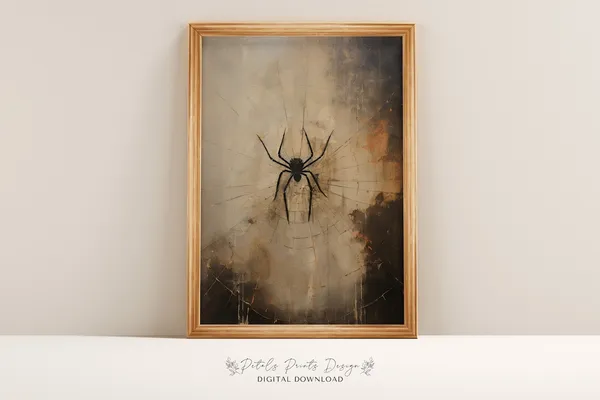 Vintage Spider Halloween Art Print, Rustic Decor