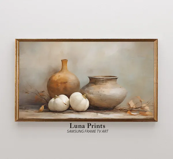 Autumn Pottery Still Life Art Print, Neutral Fall