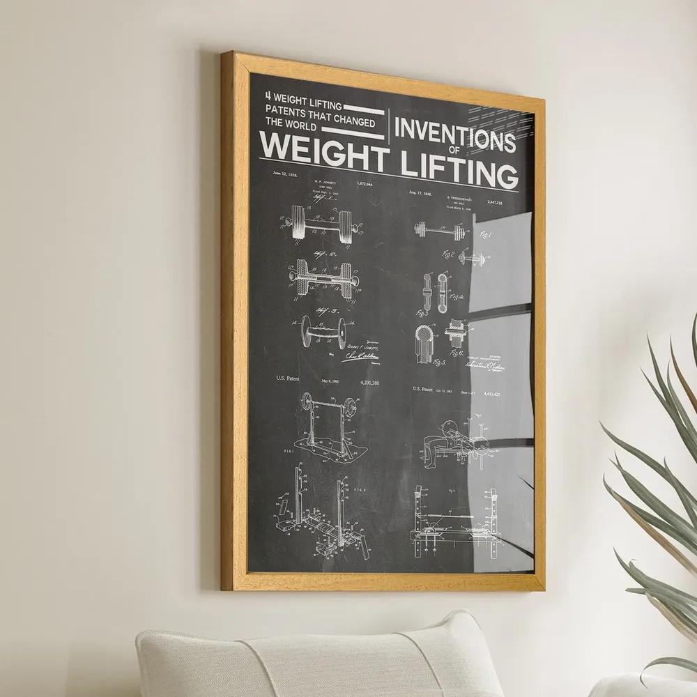 Weight Lifting Patent Print, Fitness Invention Art