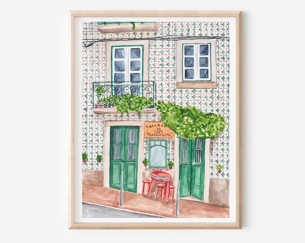 Lisbon Portugal Green Door, Traditional Tile Art Poster
