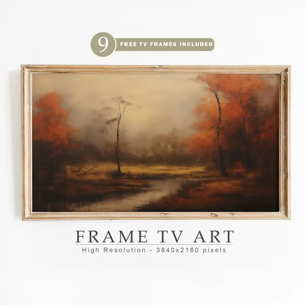 Autumn TV Frame Art, Moody Fall Halloween Decor