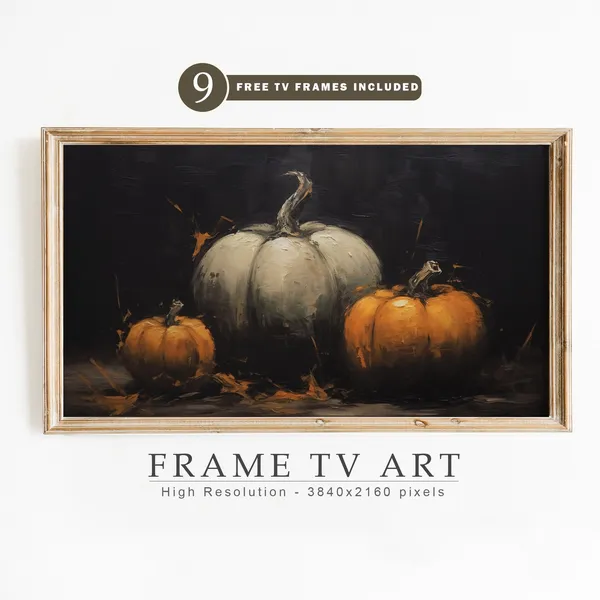 Halloween Pumpkin TV Frame Art, Dark Academia Autumn