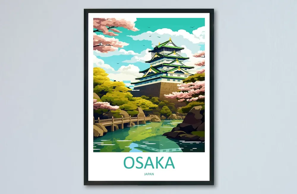 Osaka Travel Poster, Japan Cityscape Art Print