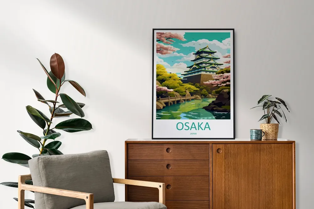 Osaka Travel Poster, Japan Cityscape Art Print - Image 2