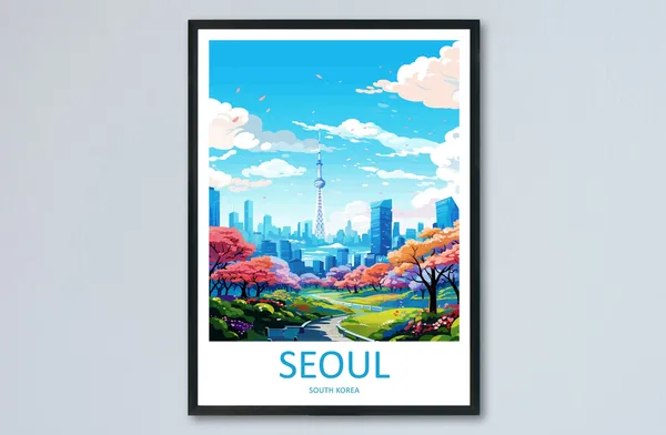 Seoul Travel Poster, South Korea City Wall Art