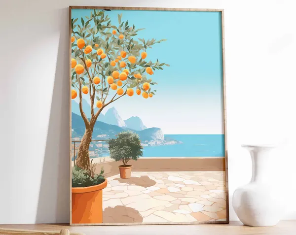 Amalfi Coast Travel Poster, Vintage Italian Fruit