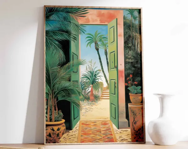 Morocco Vintage Travel Poster, Floral North African Decor