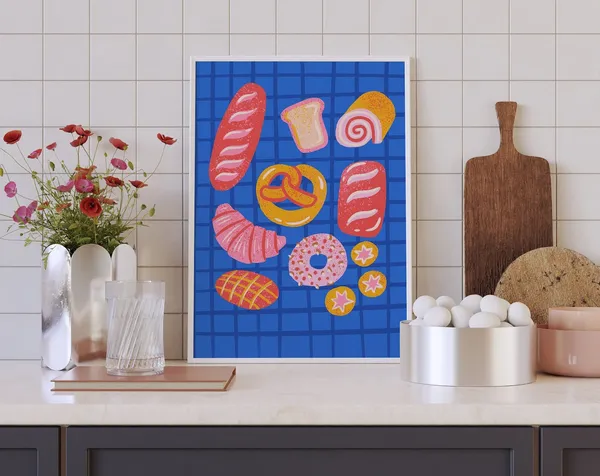 Bakery Bread Kitchen Print, Colorful Food Art