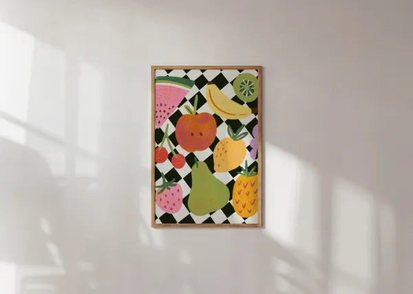 Tropical Fruit Kitchen Art Print, Colorful Food Illustration